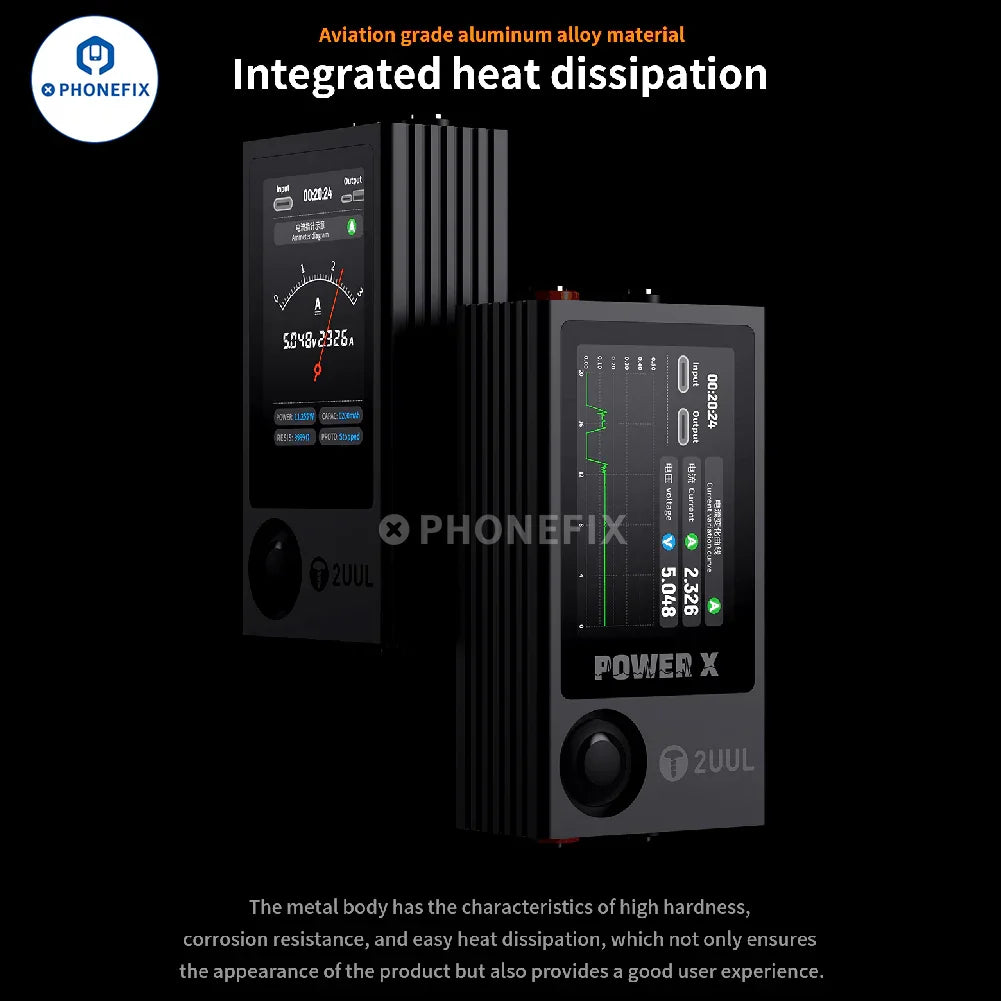 PhoneFix 2UUL POWER X DC power supply with real-time voltage and current display and pointer tester for accurate measurements.