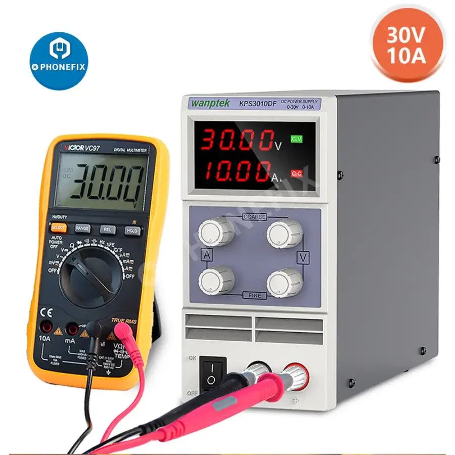 Stabilisateur et régulateur de tension d'alimentation CC de PHONEFIX, source d'alimentation de laboratoire variable à découpage avec réglages de tension et de courant ajustables.