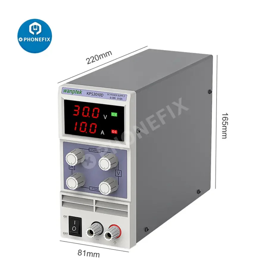 Stabilisateur de tension et régulateur d'alimentation CC de PHONEFIX avec commutation et sortie variable pour les tests en laboratoire et les projets électroniques.