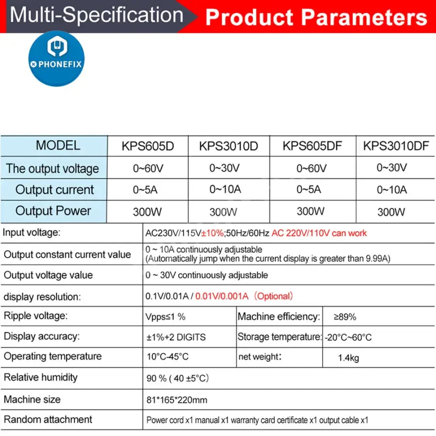 Alimentation CC PhoneFix avec régulateur et stabilisateur de tension, source d'alimentation variable à découpage pour tests et réparations électroniques.