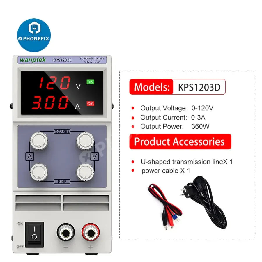 Alimentation CC PhoneFix avec régulateur de tension et stabilisateur à découpage, source d'alimentation variable pour les tests et réparations électroniques.