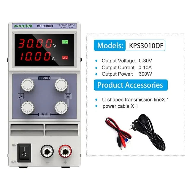Régulateur et stabilisateur de tension d'alimentation CC de PHONEFIX, source de laboratoire variable à découpage avec commandes numériques.