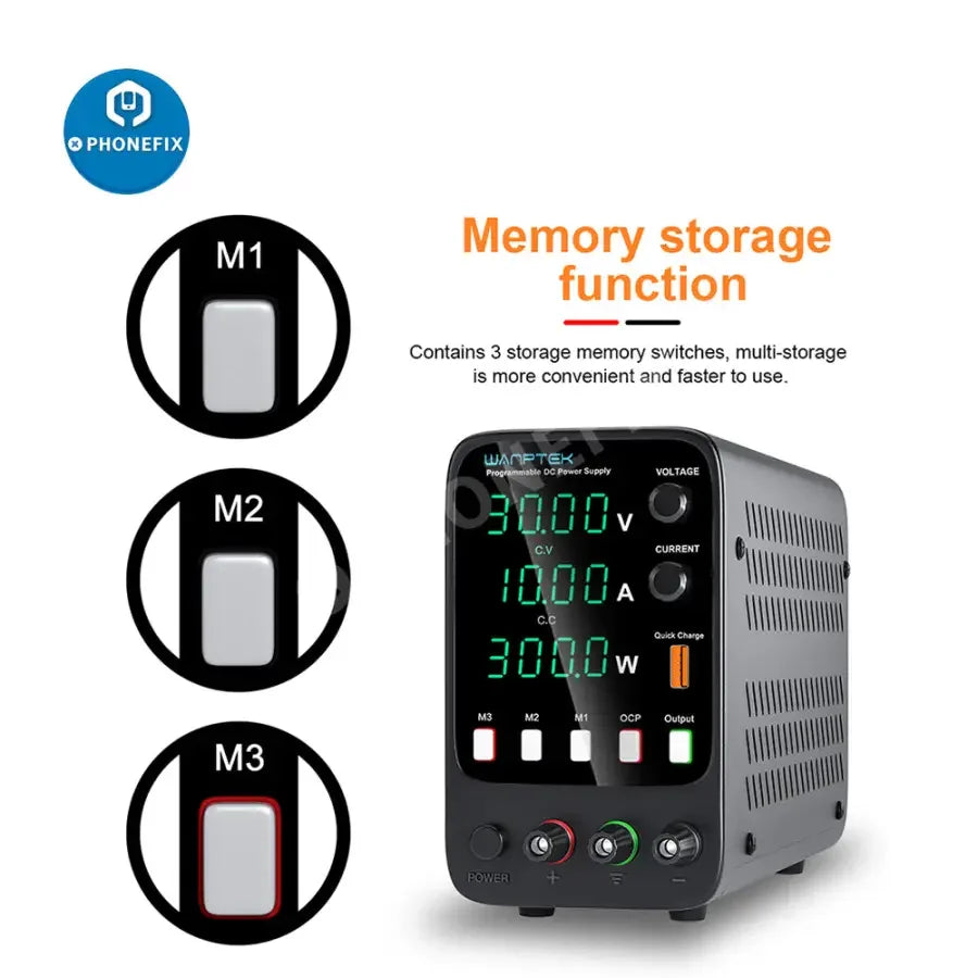 Adjustable PHONEFIX DC power supply with digital voltage display, lab bench design, stabilized voltage regulator, and switch control.