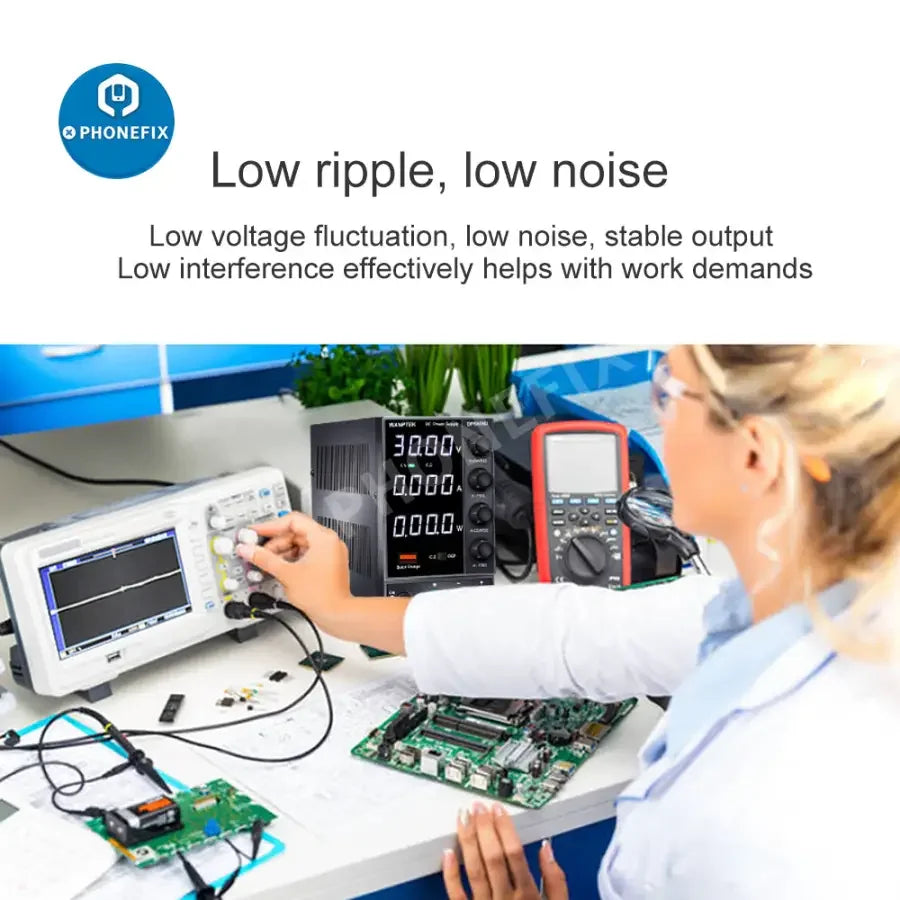 PHONEFIX adjustable lab bench DC power supply with stabilized voltage regulator and digital display for precise voltage control.
