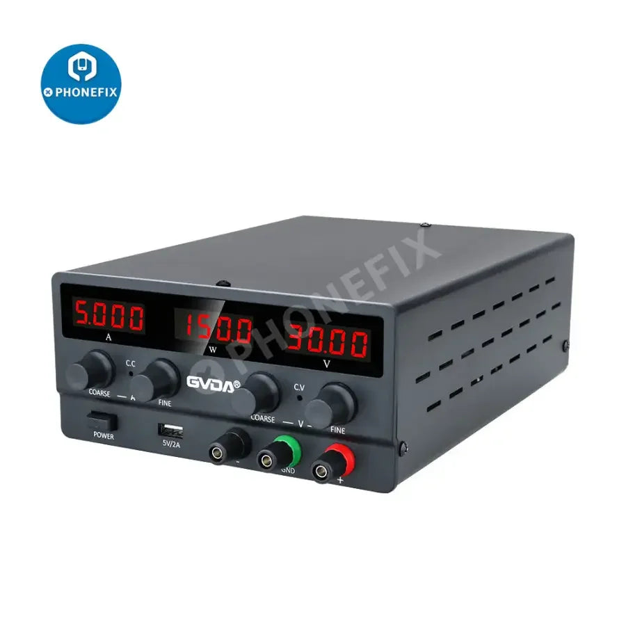 PHONEFIX USB DC regulated laboratory power supply with adjustable voltage and current, US plug, 30V 10A output, compact design