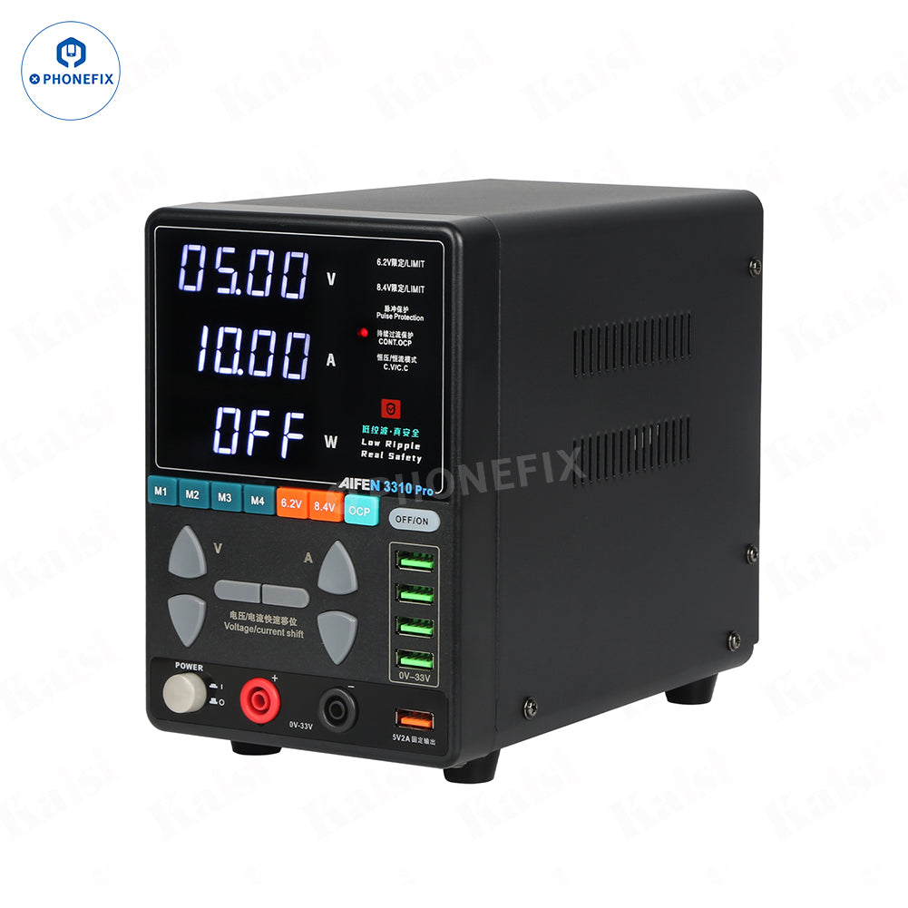 AIFEN 3310 PRO 330W DC power supply from PHONEFIX, showing 33V 10A output for phone repair applications.