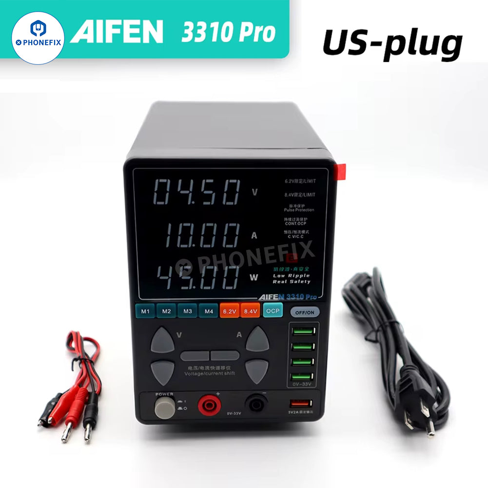 AIFEN 3310 PRO 330W 33V 10A DC power supply for phone repair, showing the device with digital display and connection terminals.