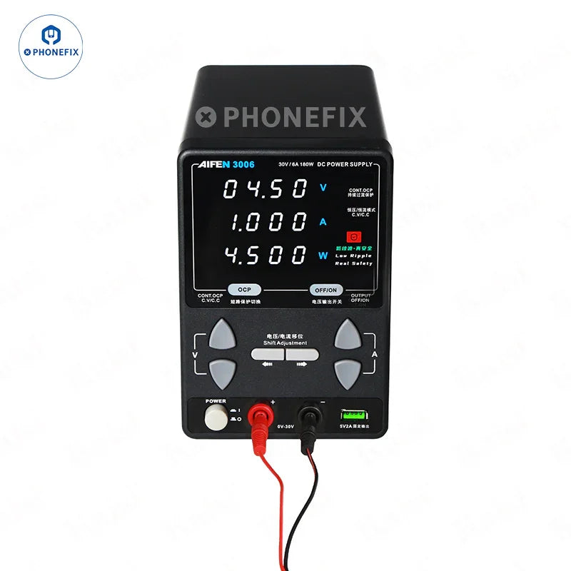 AIFEN 3006 30V 6A 180W DC power supply for mobile repair, with adjustable voltage and current, used for electronic device testing.