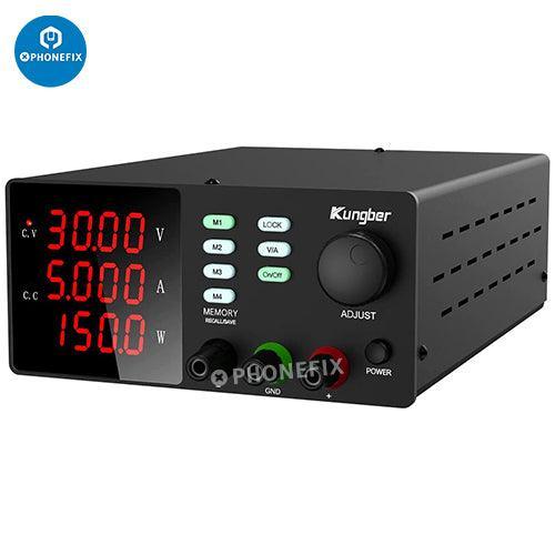 PhoneFix SPPS-S Series adjustable regulated DC power supply showing front panel with controls and display in black for laboratory use.