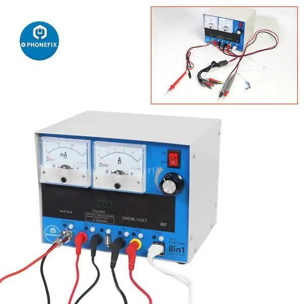 PhoneFix 8-in-1 regulated DC power supply for phone repair, versatile multi-purpose tool with multiple output options.