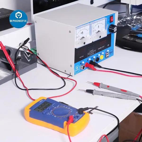 PhoneFix 8-in-1 regulated DC power supply for phone repair, versatile multi-purpose tool with adjustable voltage and current settings.