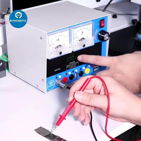 PhoneFix 8-in-1 regulated DC power supply for phone repair, versatile multi-purpose tool with adjustable voltage and connectors.