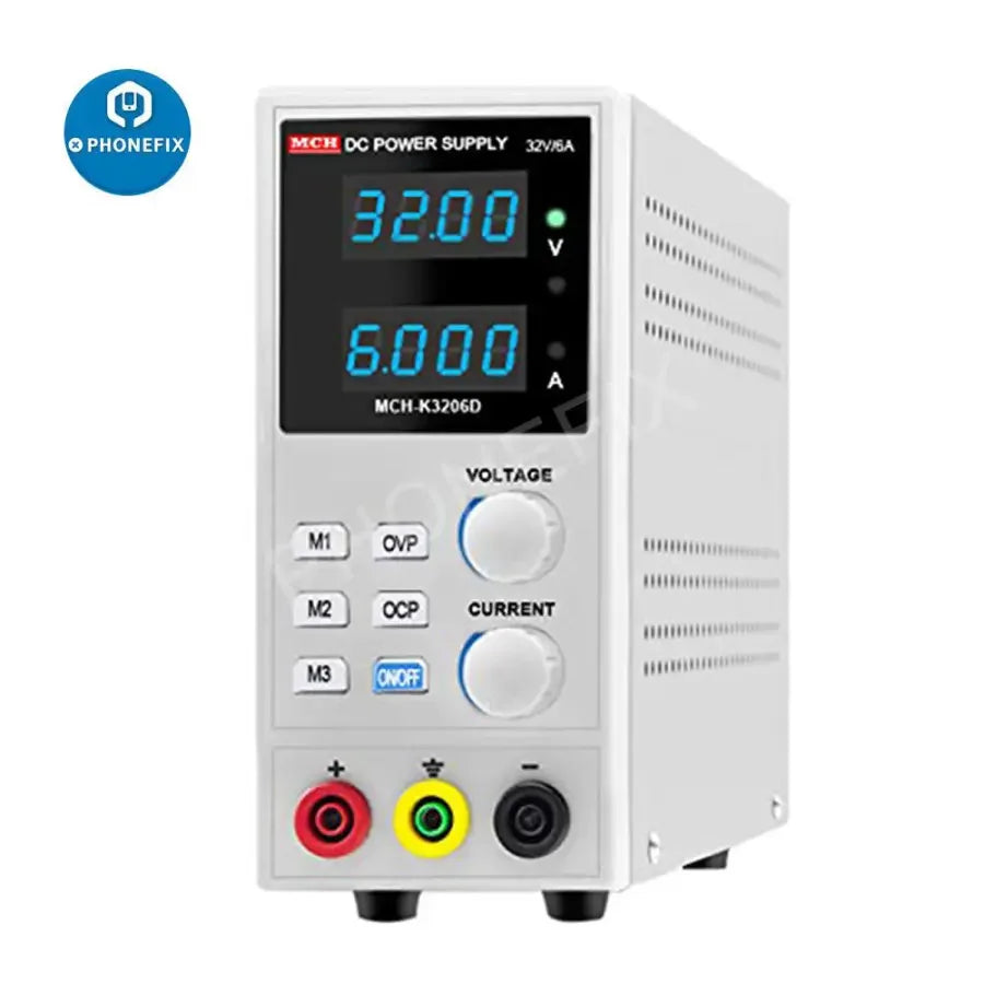 PhoneFix MCH-K3206D DC Power Supply with OVP and OCP protection, used for phone repair and electronic testing.