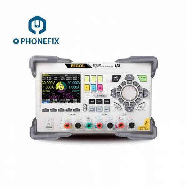 Rigol DP832A laboratory programmable DC power supply with 3 channels, used for precise voltage and current testing.