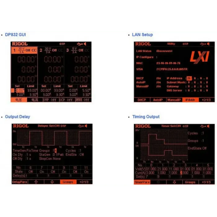 Rigol DP832A laboratory programmable DC power supply with 3 channels, digital display, and control knobs for precise voltage and current.
