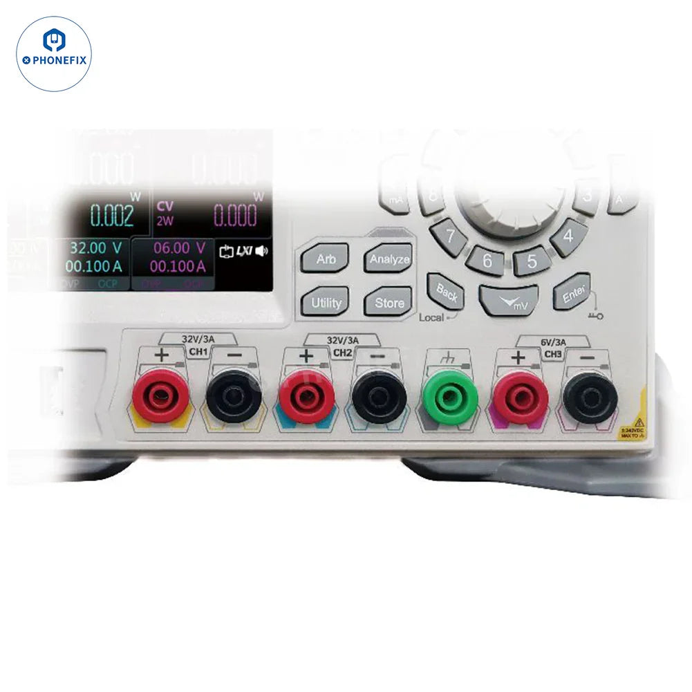 PhoneFix RIGOL DP932A DP932E DP932U programmable DC power supply with digital display and control knobs.