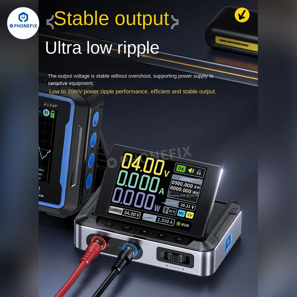 FNIRSI DPS-150 programmable mini DC power supply with 30V 5A output, featuring digital controls and display.