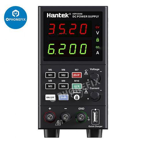 PHONEFIX HDP135V6/S/A/B Alimentation CC numérique réglable pour la réparation de téléphones, montrant le panneau de commande et les ports de connexion.