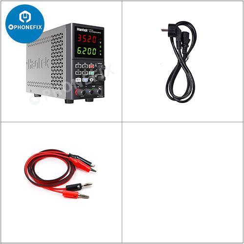 Alimentation CC numérique réglable de PHONEFIX pour la réparation de téléphones, avec affichage numérique et plusieurs ports de connexion.
