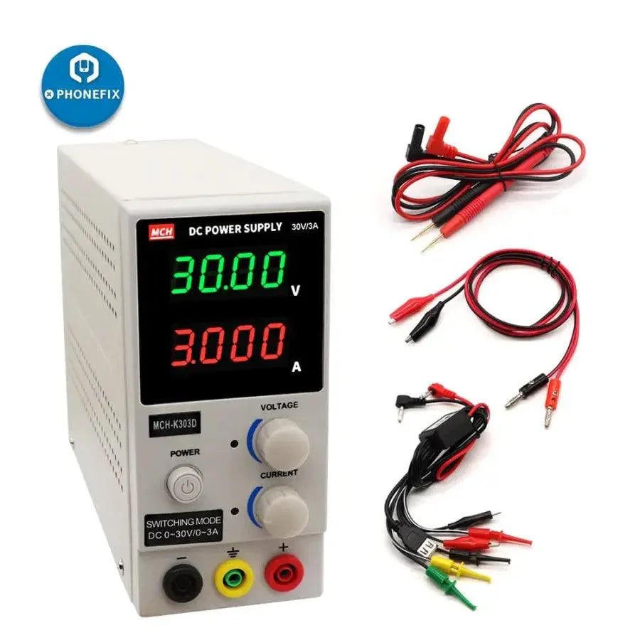 PhoneFix MCH-K305D K303D adjustable DC power supply with digital switch, compact design, and voltage control for electronic projects.