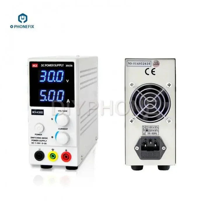 PHONEFIX MCH-K305D K303D adjustable DC power supply with digital display, compact design, and switch functionality for electronic projects.
