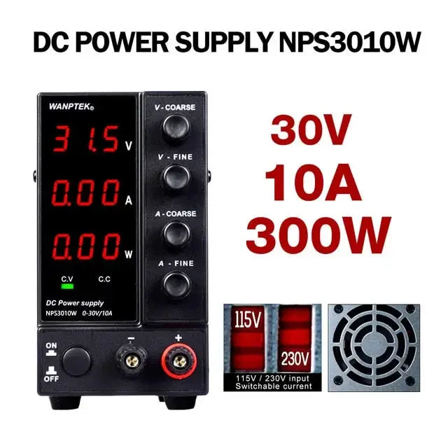 PHONEFIX regulated switching DC power supply with variable voltage source, compact design for electronic testing and power conversion.
