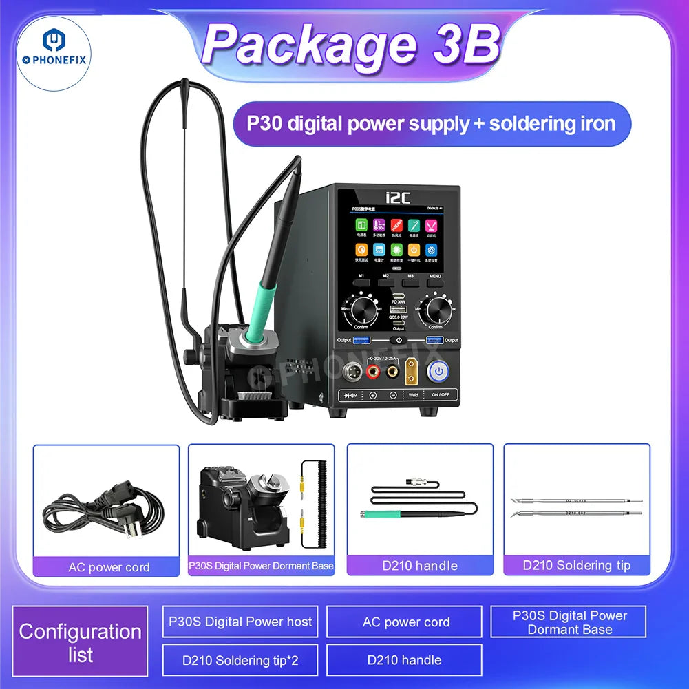 PHONEFIX i2C P30 P30S digital DC power supply for phone repair, multi-function repair platform with display and controls.