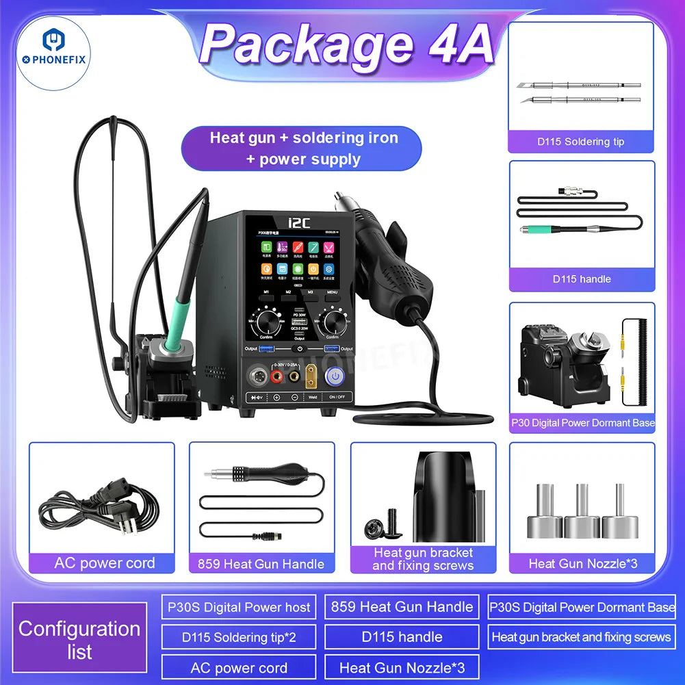 PHONEFIX i2C P30 P30S digital DC power supply for phone repair, multi-function platform with display and control panels.