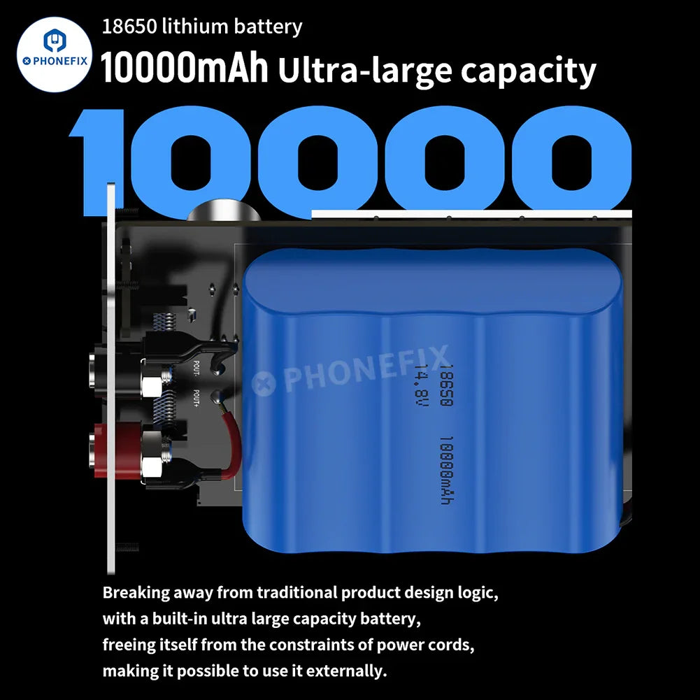 Fuente de alimentación portátil PhoneFix Mechanic Power Box 2.0 DC-1205 de 12 V y 5 A con controles y pantalla para banco de trabajo.