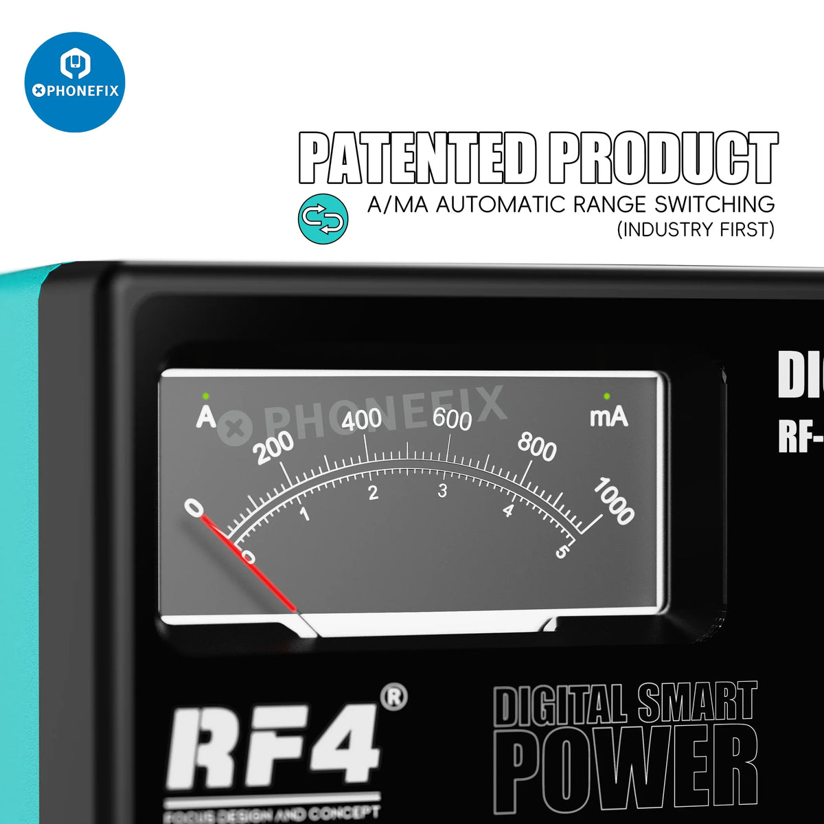 PHONEFIX RF4 3005D DC power supply with digital display, 30V, 5A, 150W for electronic testing and repair.