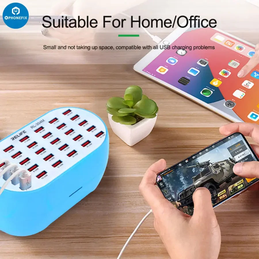 PHONEFIX RL-304M 160W 30 Ports USB Charging Hub and DC Power Supply with smart lightning charger functionality.