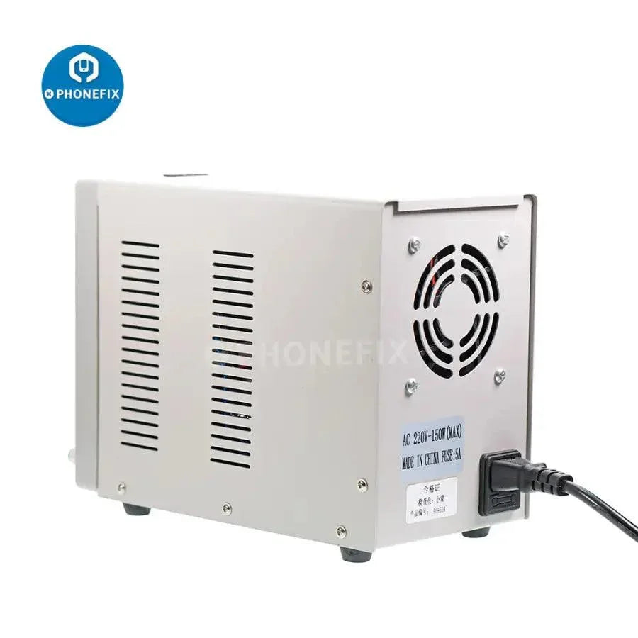SUGON 3005D adjustable digital DC power supply by PHONEFIX showing voltage and current controls on a laboratory bench.