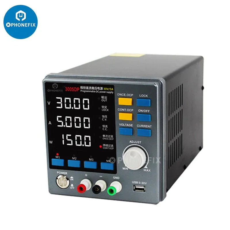 Phonefix SUGON 3005D adjustable digital DC power supply showing control panel with voltage and current display.