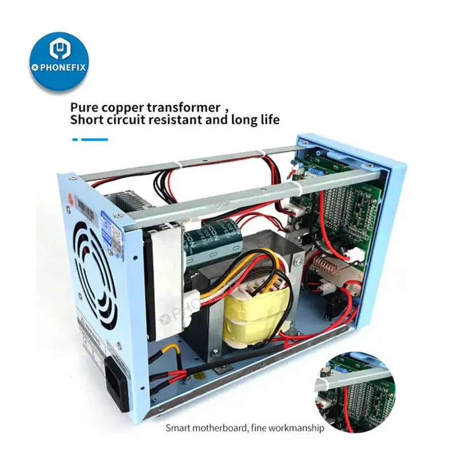 Phonefix Sunshine P-3005A digital DC power supply showing front panel with voltage and current controls, 30V 5A output.
