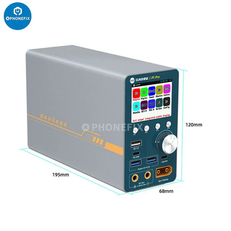PhoneFix Sunshine P-3005A digital DC power supply showing front panel with digital display and control knobs, 30V 5A capacity.