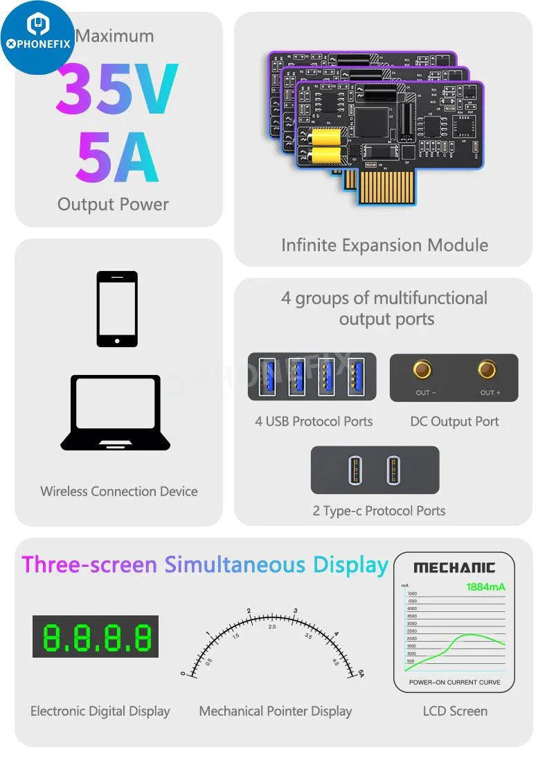 PhoneFix MECHANIC THOR POWER digital diagnostic DC power supply for electronics testing and repair.