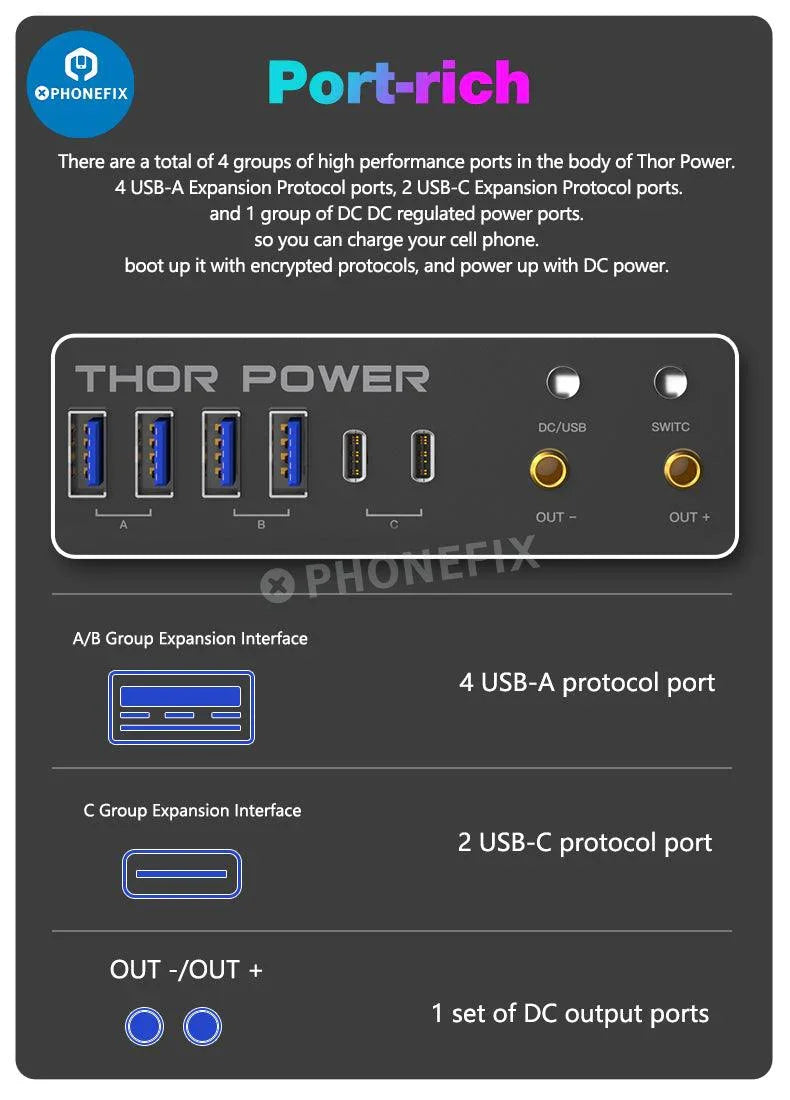 PHONEFIX MECHANIC THOR POWER digital diagnostic DC power supply, compact and reliable for electronic testing and repair.