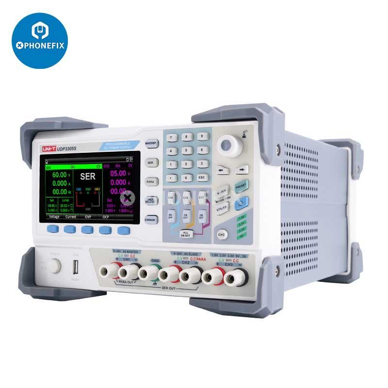 UNI-T UDP3000S Series DC power supply with 30V 5A voltage regulation, shown as a compact electronic device.