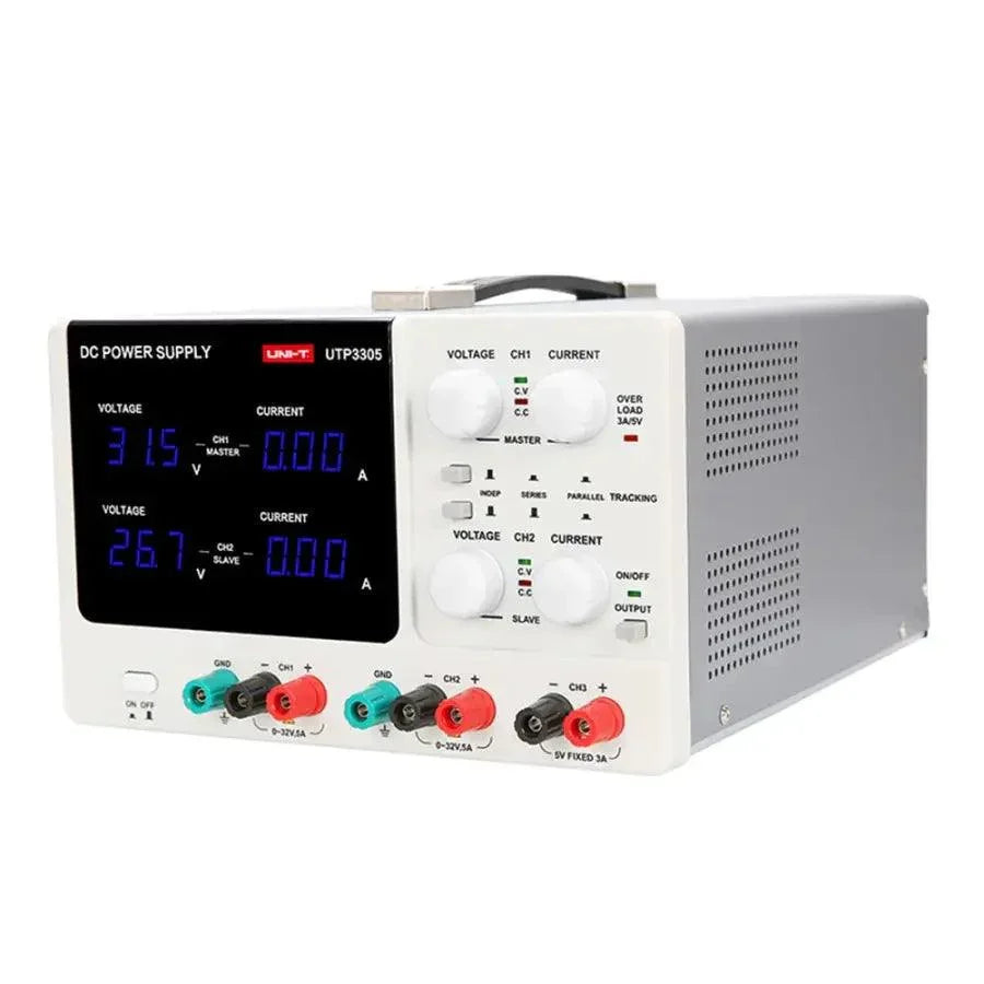 Alimentation CC double canal UNI-T V de PHONEFIX, alimentation à découpage régulée pour un contrôle précis de la tension et du courant.