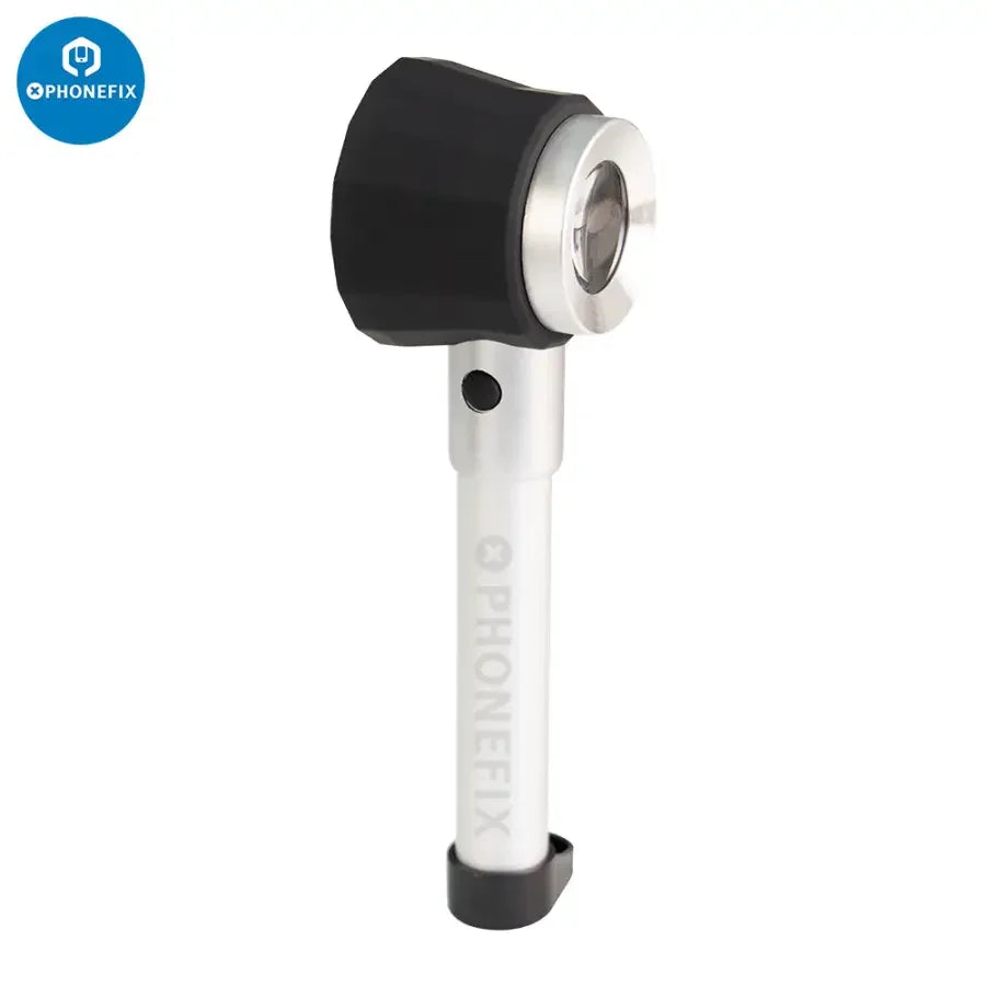 Handheld 45X lighted magnifying glass with scale from PHONEFIX, foldable design for detailed phone and jewelry inspection.