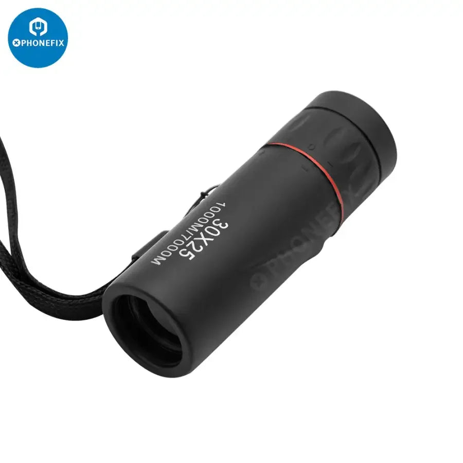 HD 30x25 Monocular Telescope by PHONEFIX showing zooming focus and detailed optical scope for outdoor viewing.