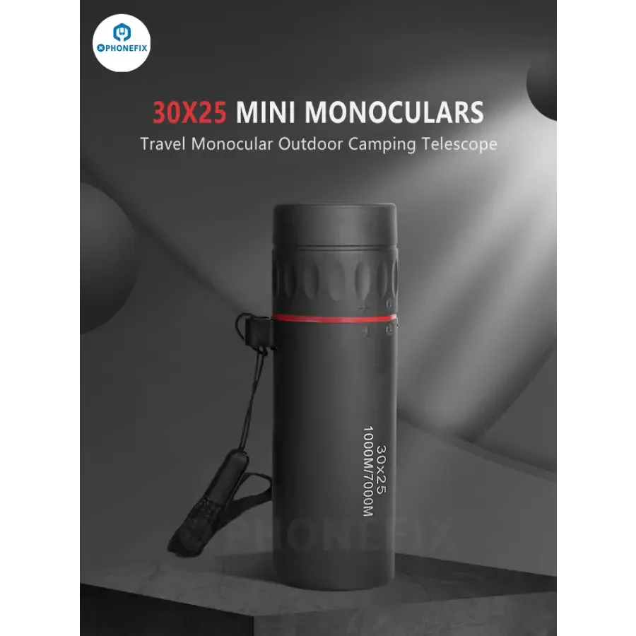 HD 30x25 monocular telescope by PHONEFIX with zooming focus and optical scope for outdoor viewing and observation.