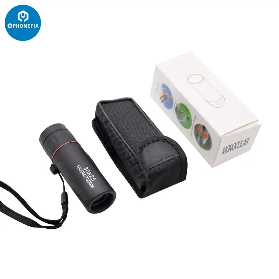 HD 30x25 Monocular Telescope by PHONEFIX with zoom focus and optical scope for detailed distant viewing.