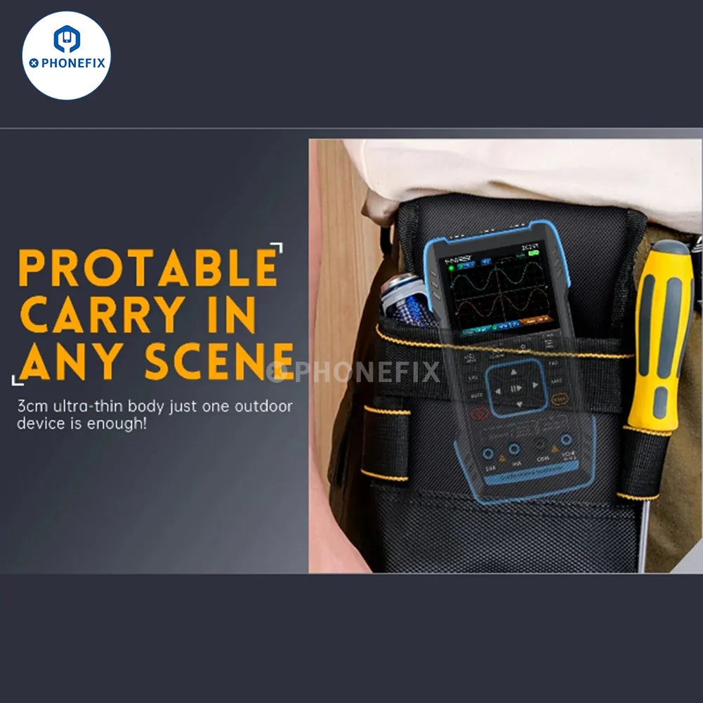 PHONEFIX FNIRSI 2C23T 2C53T portable digital multimeter with 3-in-1 signal generator, featuring a compact design and digital display.