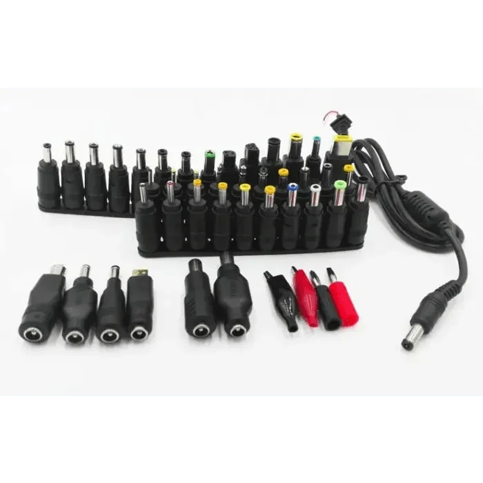 Set of 44 universal DC power supply adapter connector plugs for digital multimeters, compatible with PHONEFIX products.