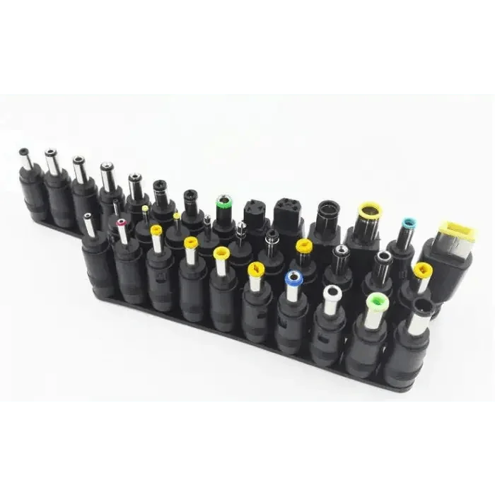 Set of 44 universal DC power supply adapter connector plugs for digital multimeter, compatible with PHONEFIX power adapters.