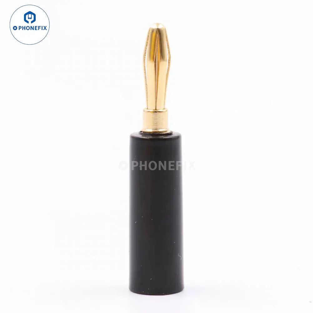 Gold plated brass banana plug connector for DC power supply, compatible with digital multimeters, by PHONEFIX.