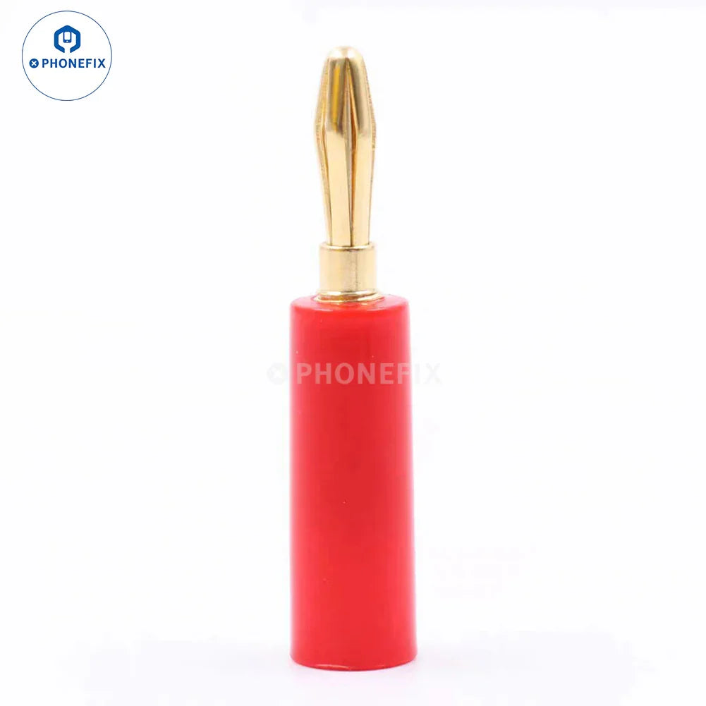 PHONEFIX 4mm gold plated brass banana plug connector for DC power supply, suitable for digital multimeter testing.