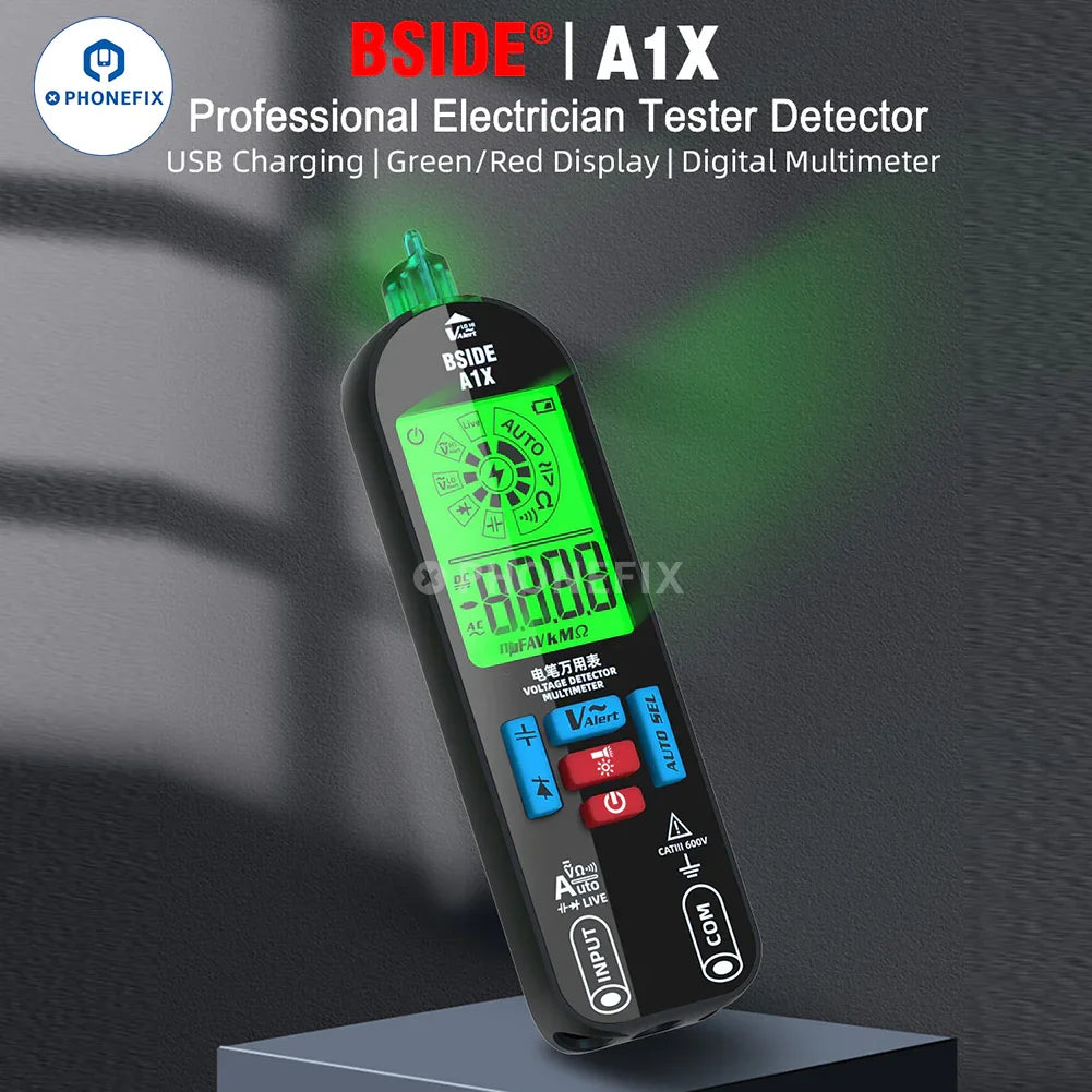 PhoneFix BSIDE A1X digital multimeter with burn-proof design, repairable features, and easy-to-read display for electrical testing.