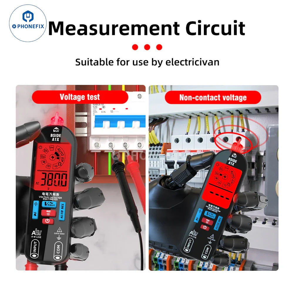 PhoneFix BSIDE A1X digital multimeter, burn-proof repairable model with digital display for accurate electrical measurements.